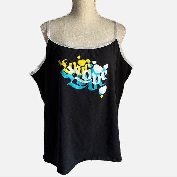 Joe Boxer Black Stretch Love Graphic Tank Women’s Plus Size 3X - Picture 1 of 7